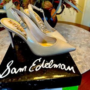 New Sam Edelman Hastings Nude Slingback Faux Patent Leather Pumps, Size 6